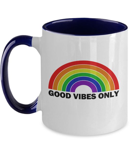 Good Vibes Rainbow Coffee Mug- Rainbow Coffee Mugs, Inspirational Coffee Mugs, Minimalist Rainbow Coffee Mugs, Good Vibes Coffee Mugs