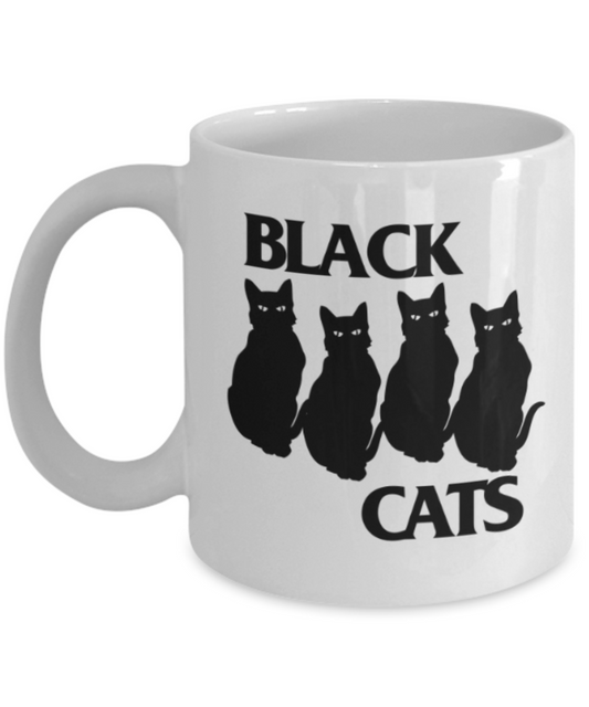 Gift gor cat lovers , Black cats - White Coffee Mug Porcelain Tea Cup 11 oz - Great Gift