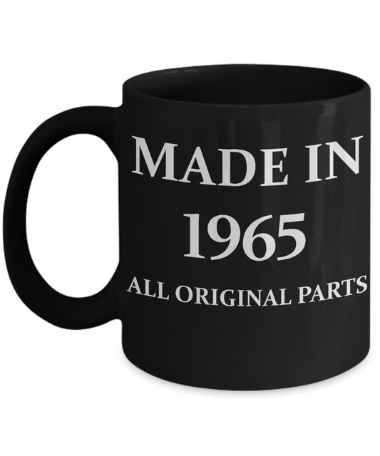 1965 birthday gifts for men cd & women, 53rd Birthday Gifts - Made in 1965 All Original Parts - Black Porcelain Coffee Cup,Premium 11 oz Funny Mugs Black coffee cup Gifts Ideas