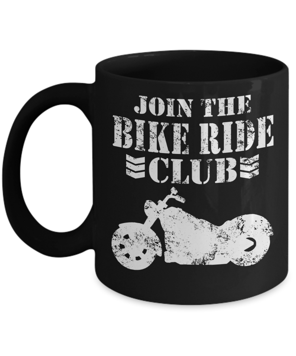 Motorcycle Rider Gift Coffee Mug, Join The Bike Ride Club -Black Porcelain Coffee Mug 11 oz For Father, Grandpa, Brother, Boyfriend, For Him