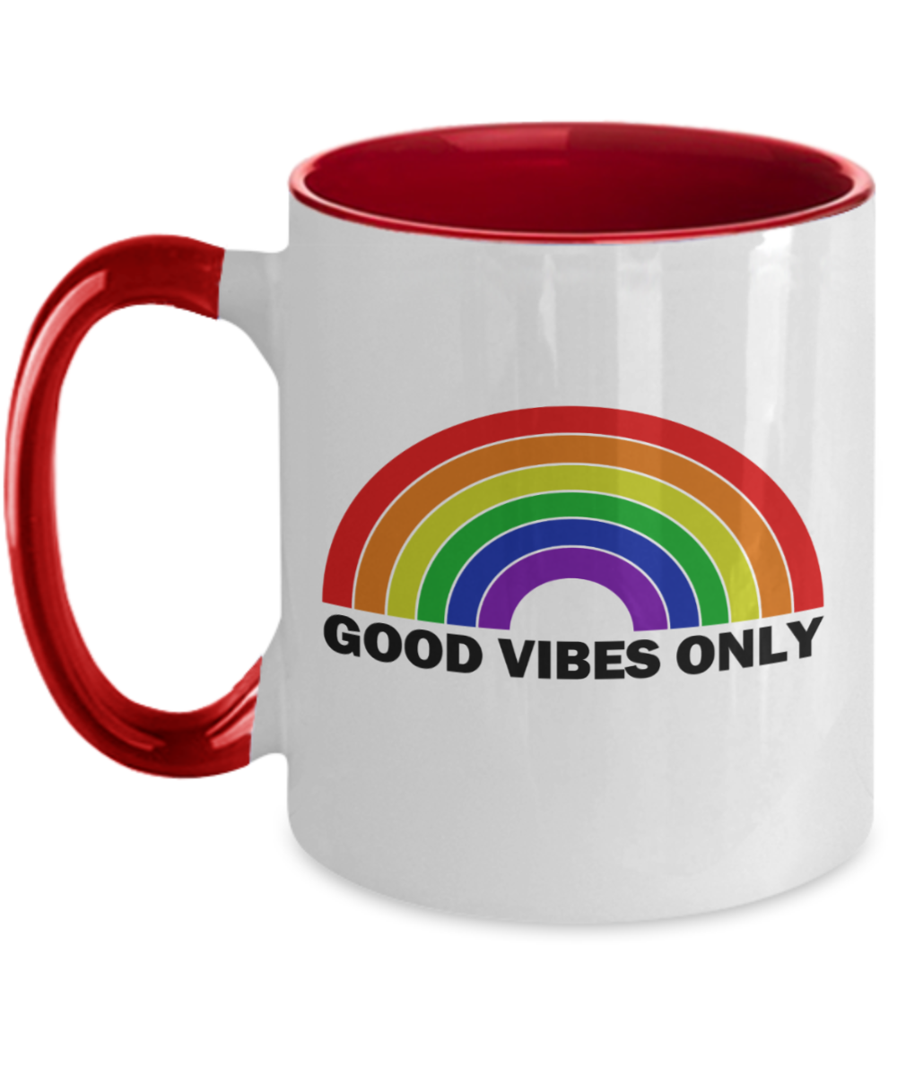 Good Vibes Rainbow Coffee Mug- Rainbow Coffee Mugs, Inspirational Coffee Mugs, Minimalist Rainbow Coffee Mugs, Good Vibes Coffee Mugs