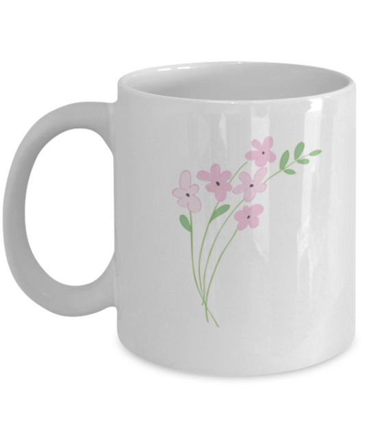 Bouquet Sprigs Pink 2 Smooth Coffee Mugs - Funny White coffee mugs 11 oz
