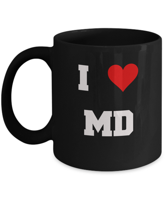 Maryland Mug, I Love Maryland MA Abbreviation USA States Ceramic Black Coffee Mug Tea Cup Gifts Mugs   11 oz Funny Mugs