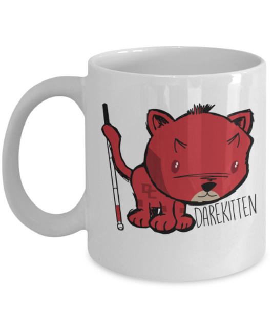 Gift gor cat lovers , Darekitten - White Coffee Mug Porcelain Tea Cup 11 oz - Great Gift