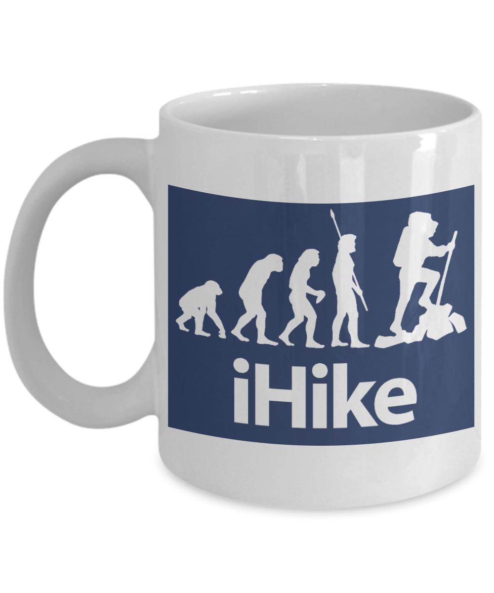Hiker Camping Gift Coffee Mug, Evolution Of Hiking-White Porcelain Coffee Mug 11 oz For Father,Brother, Sister,Friend, Mother,Hiker,Camping mug