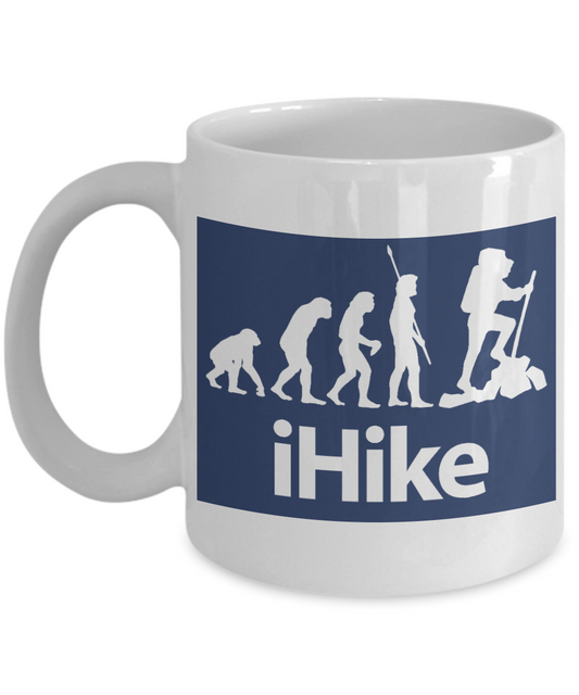 Hiker Camping Gift Coffee Mug, Evolution Of Hiking-White Porcelain Coffee Mug 11 oz For Father,Brother, Sister,Friend, Mother,Hiker,Camping mug