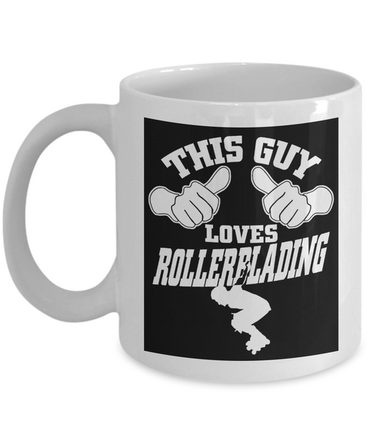 Inline Skater Custom Gift Coffee mug, This Guy Loves Roller Blading-White Porcelain Coffee Mug 11 oz