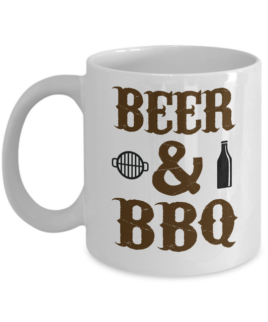 Grill Master Coffee Mug, Beer and BBQ-White Porcelain Coffee Mug 11 oz for Bbq,barbecue, grill, lover,master,dad,mom