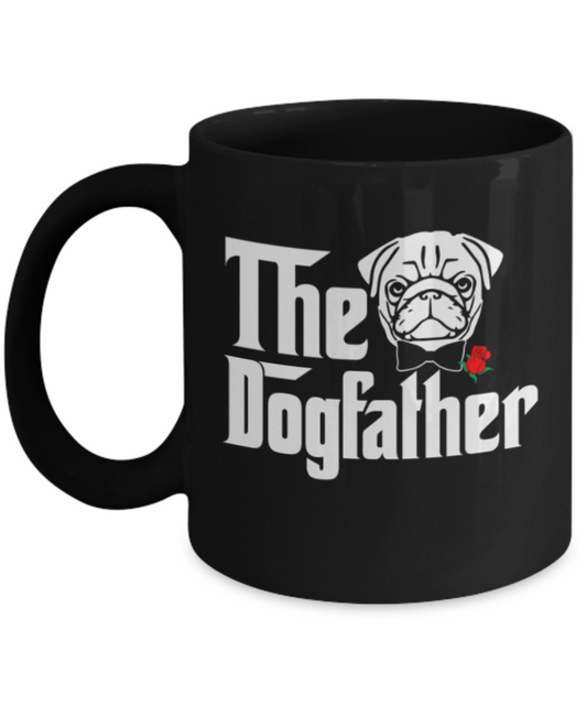 Gift gor dog lovers , The Dogfather - Black Coffee Mug Porcelain Tea Cup 11 oz - Great Gift