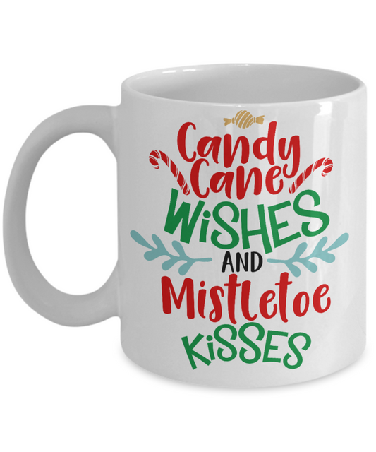 Nightnare before christmas mug - Candy Cane Wishes and Mistletoe Kisses - Funny Christmas Gift Mugs, Christmas Gifts for family Ceramic Cup White, Funny Mugs Gift Ideas 11 Oz