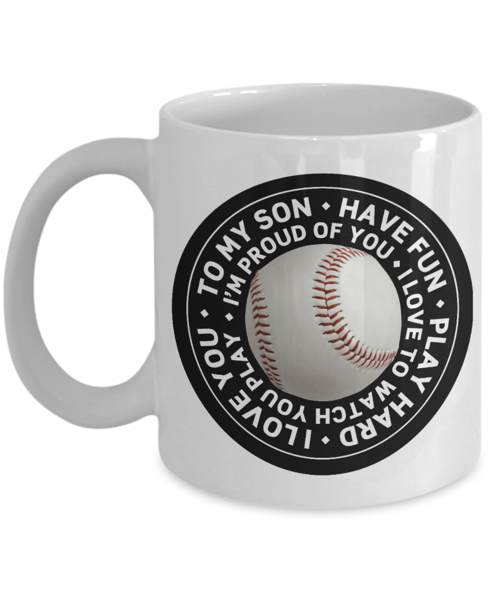 To my son, I love to watch you play Baseball - Funny Black Porcelain Coffee Mug Cute Ceramic Cup 11 oz