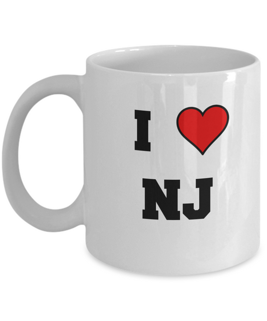 New Jersey Mug, I Love New Jersey NJ Abbreviation USA States Ceramic Coffee Mug Tea Cup Gifts Mugs 11 oz Funny Mugs
