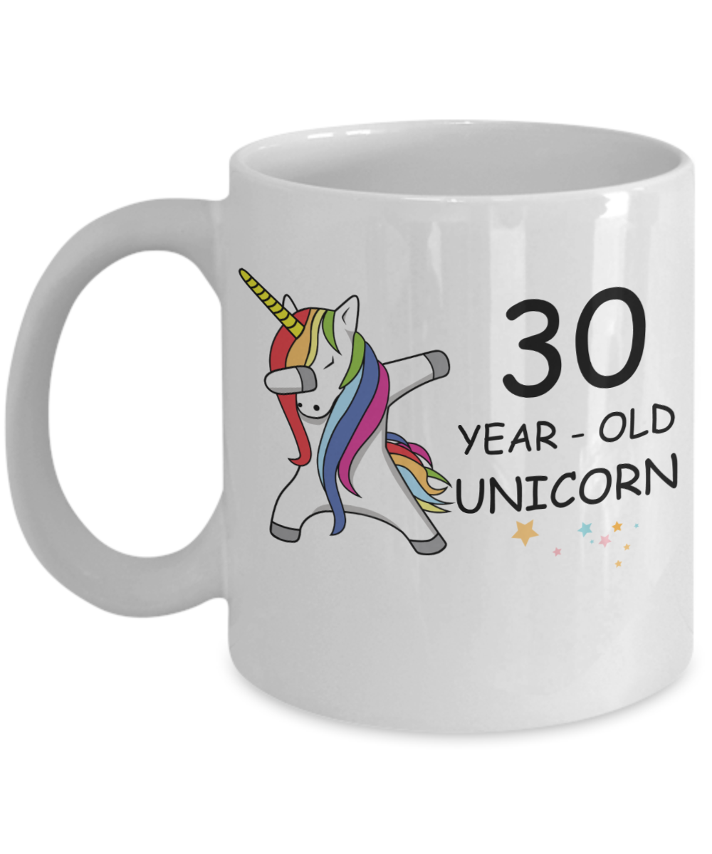 Unicorn Birthday gift 30th Birthday Gift for Women - 30 Year Old Unicorn Dabbing Mug - Funny White Porcelain Coffee 11 oz, 30th Anniversary Bday Gift for Grandma, Mom, Sister, Bestie - Legends are Born In 1990