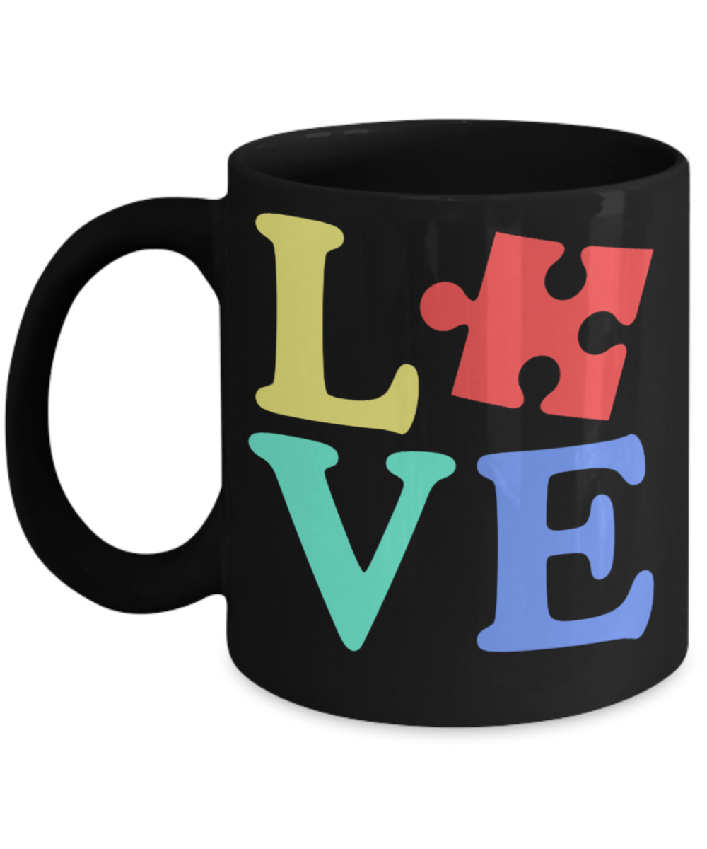 Love - Black Coffee Mug Porcelain Tea Cup 11 oz - Great Gift
