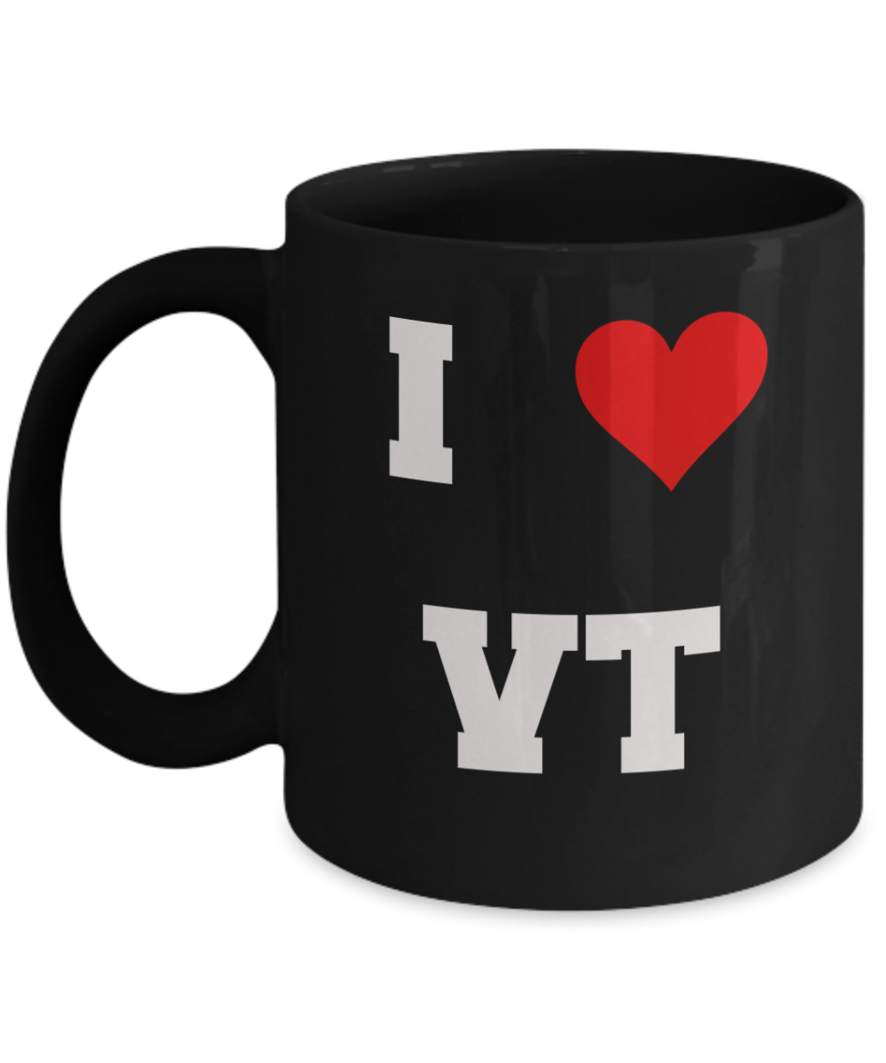 Vermont Mug, I Love Vermont VT Abbreviation USA States Ceramic Black Coffee Mug Tea Cup Gifts Mugs 11 oz Funny Mugs