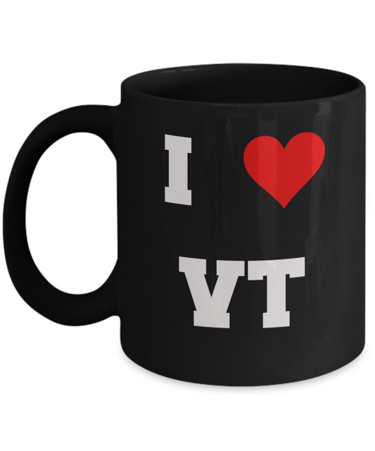 Vermont Mug, I Love Vermont VT Abbreviation USA States Ceramic Black Coffee Mug Tea Cup Gifts Mugs 11 oz Funny Mugs