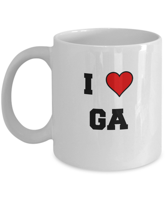 Georgia Mug, I Love Georgia GA Abbreviation USA States Ceramic Coffee Mug Tea Cup Gifts Mugs 11 oz Funny Mugs