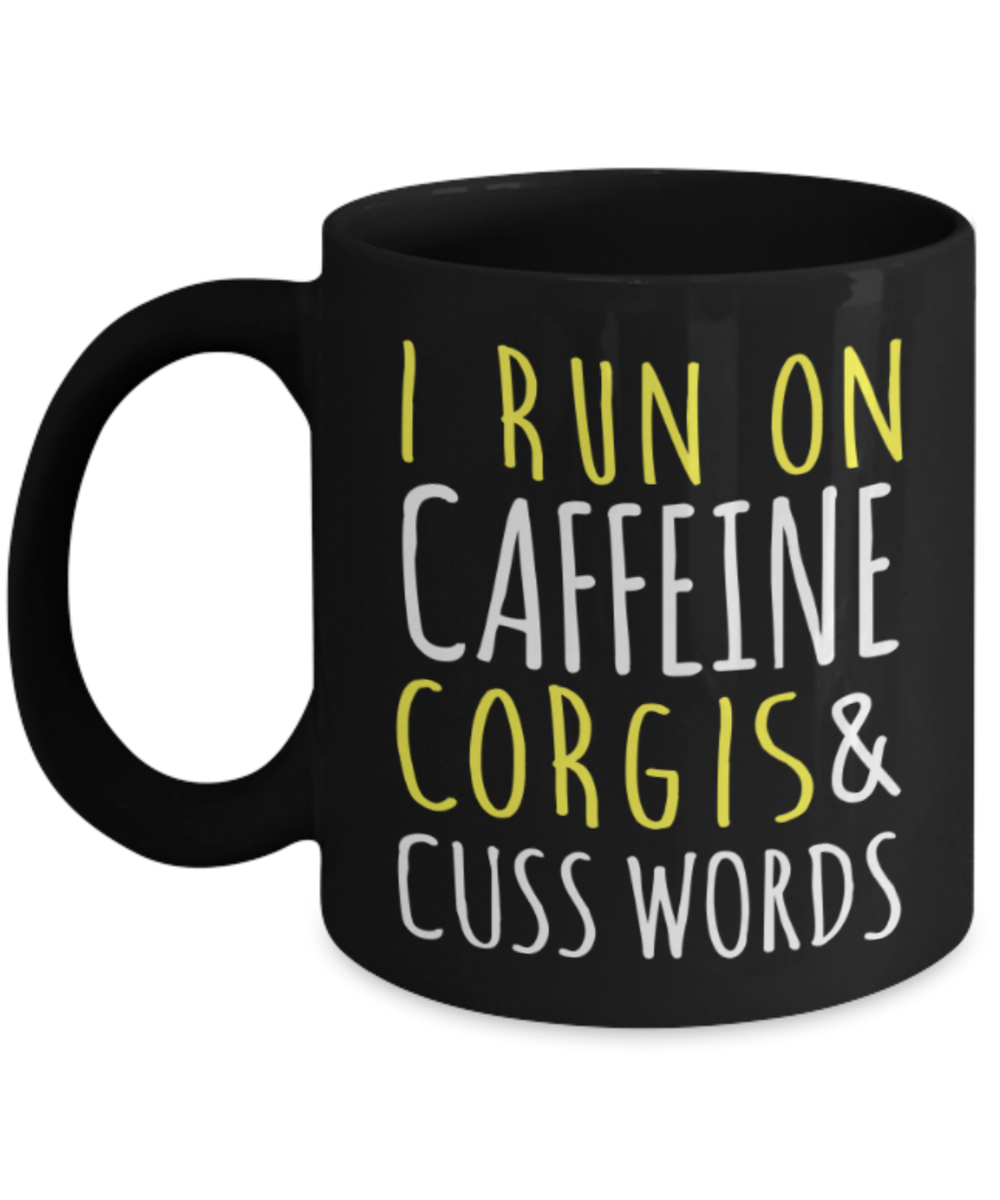 Coffee Lovers Mugs , I run on caffeine - Black Coffee Mug Porcelain Tea Cup 11 oz - Great Gift