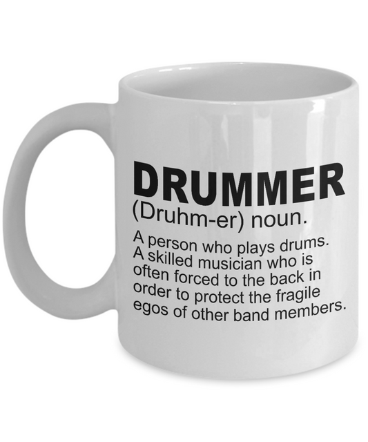 Drum Obsession Coffee Mug, Drummer Word Description -White Porcelain Coffee Mug 11 oz for Drum player, Dad, Son,drums, lover