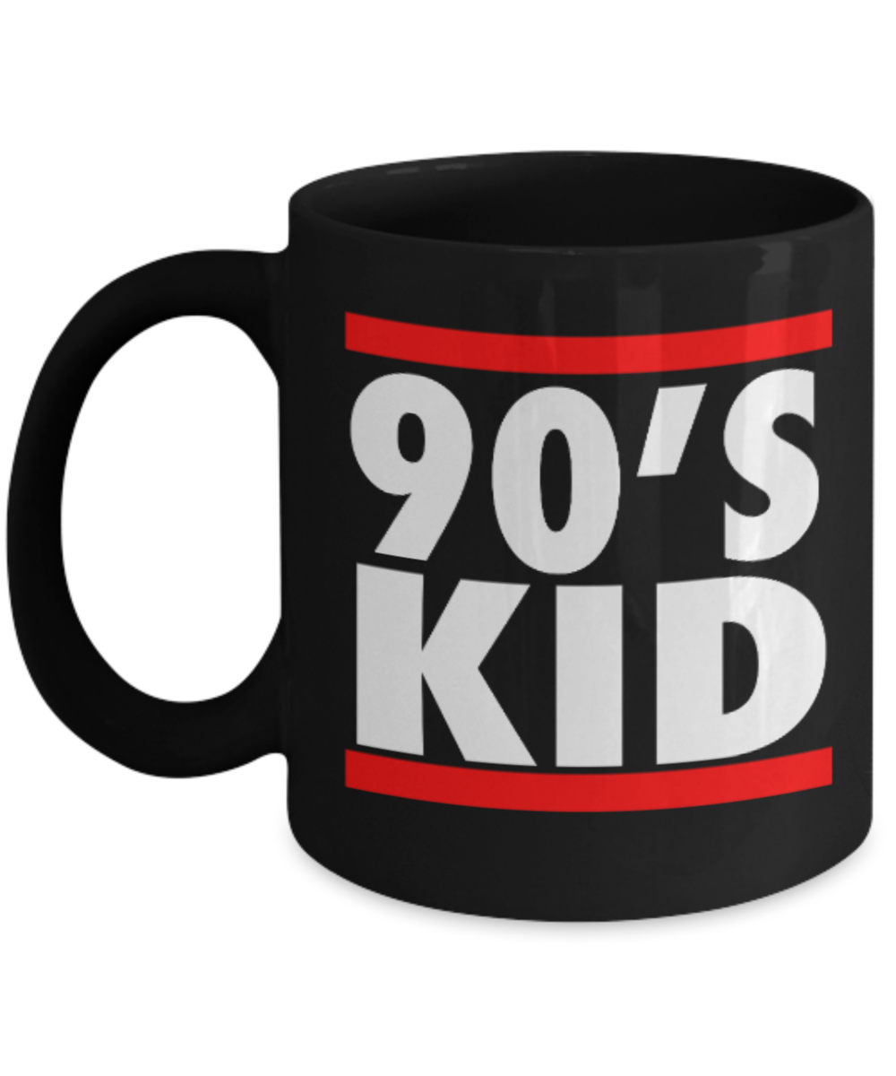 Pop culture lovers mugs , 90's Kids - Black Coffee Mug Porcelain Tea Cup 11 oz - Great Gift