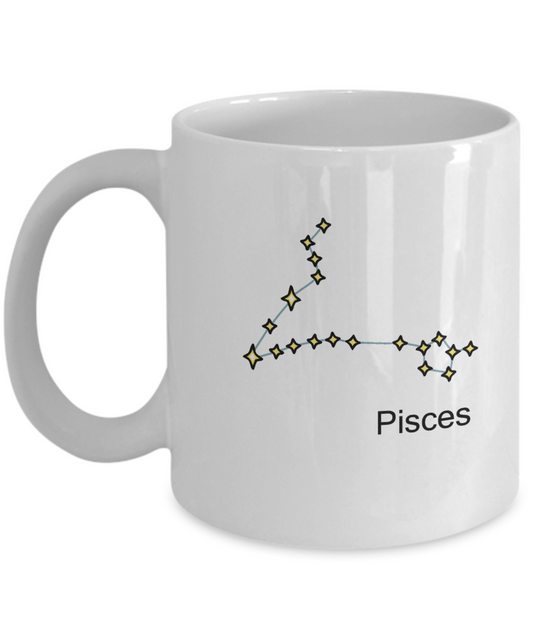 Pisces Zodiac Name Constellation Coffee Mug White Unique White coffee mugs 11 oz
