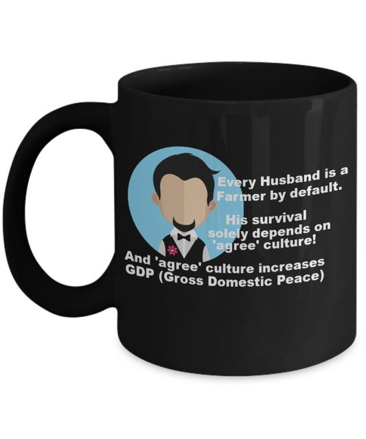 Deadpool mug husband, Every Husband is a Farmer by default - Black Porcelain Coffee 11 oz