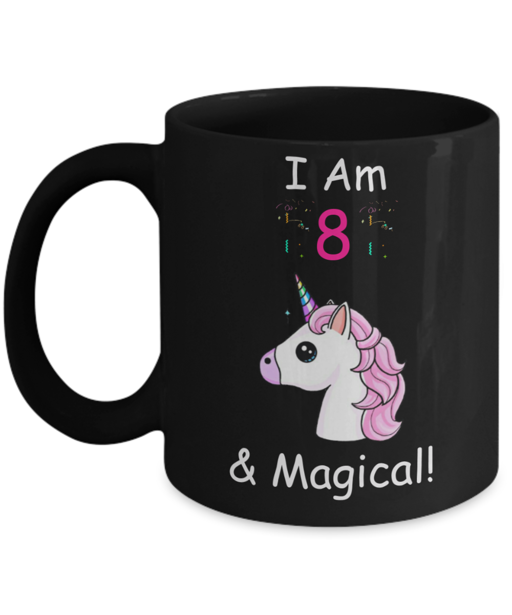 8th Birthday Gift for Women - I Am 8 & Magical Unicorn Mug - Funny Black Porcelain Coffee 11 oz for Grandma, Mom, Sister, Best Friend, Women, Her - Legends are Born In 2012