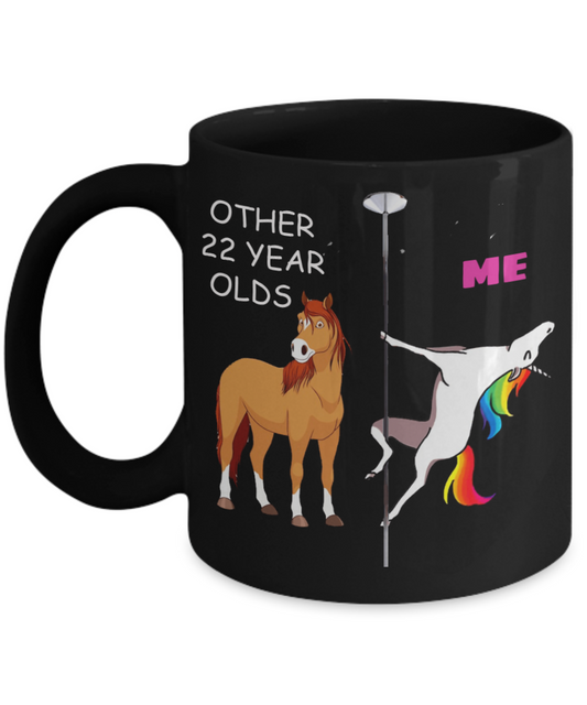 22nd Birthday Gift for Women - Other 22 Year Olds Me Unicorn Coffee Mug - Black Porcelain Coffee 11 oz for Grandma, Mom, Sister, Best Friend, Women, Her - Born In 1998