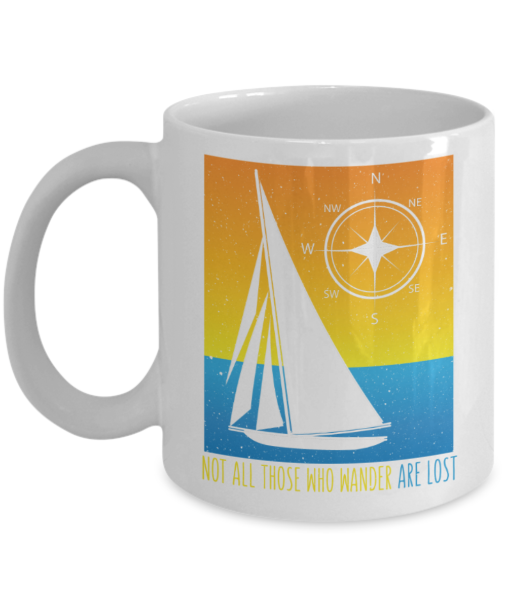 Travelling Lovers Mugs, Not all those wander are lost - Funny White Porcelain Coffee 11 oz