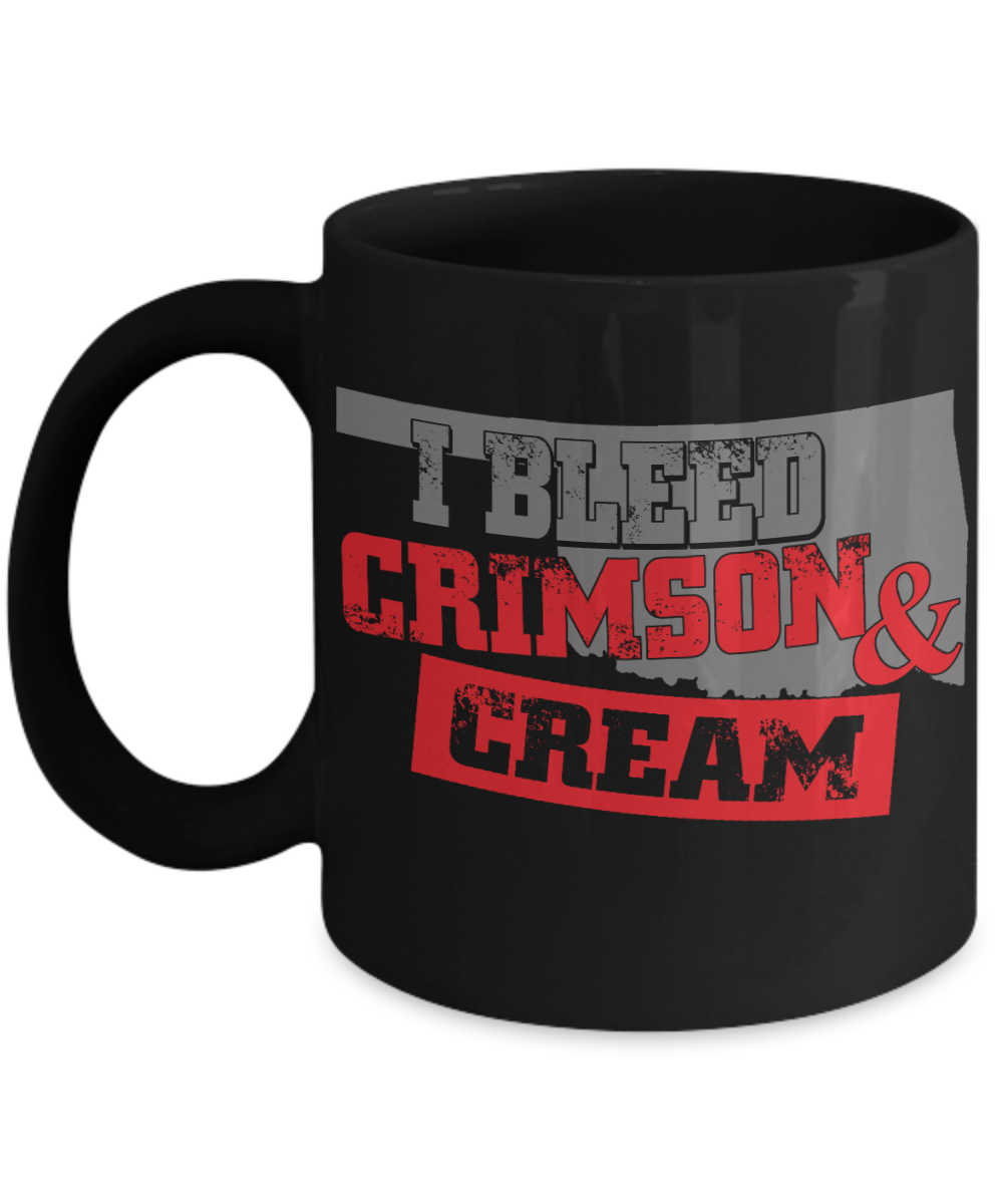 Oklahoma Football Fans Gift Coffee mug, I Bleed Crimson And Cream-Black Porcelain Coffee Mug 11 oz