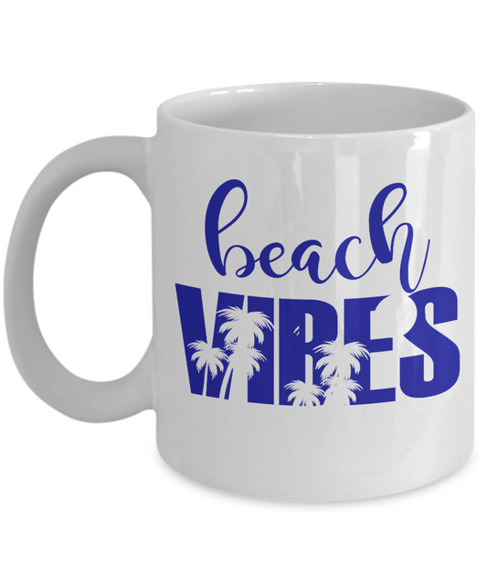 Beach Lover Coffee Mug, Beach Vibes-White Porcelain Coffee Mug 11 oz for camper,beach, outdoor, surfing, camping, cup