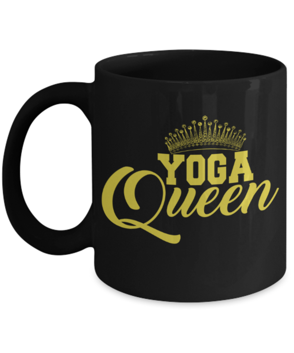 Yoga lovers mugs, Yoga Queen - Funny Black Porcelain Coffee 11 oz