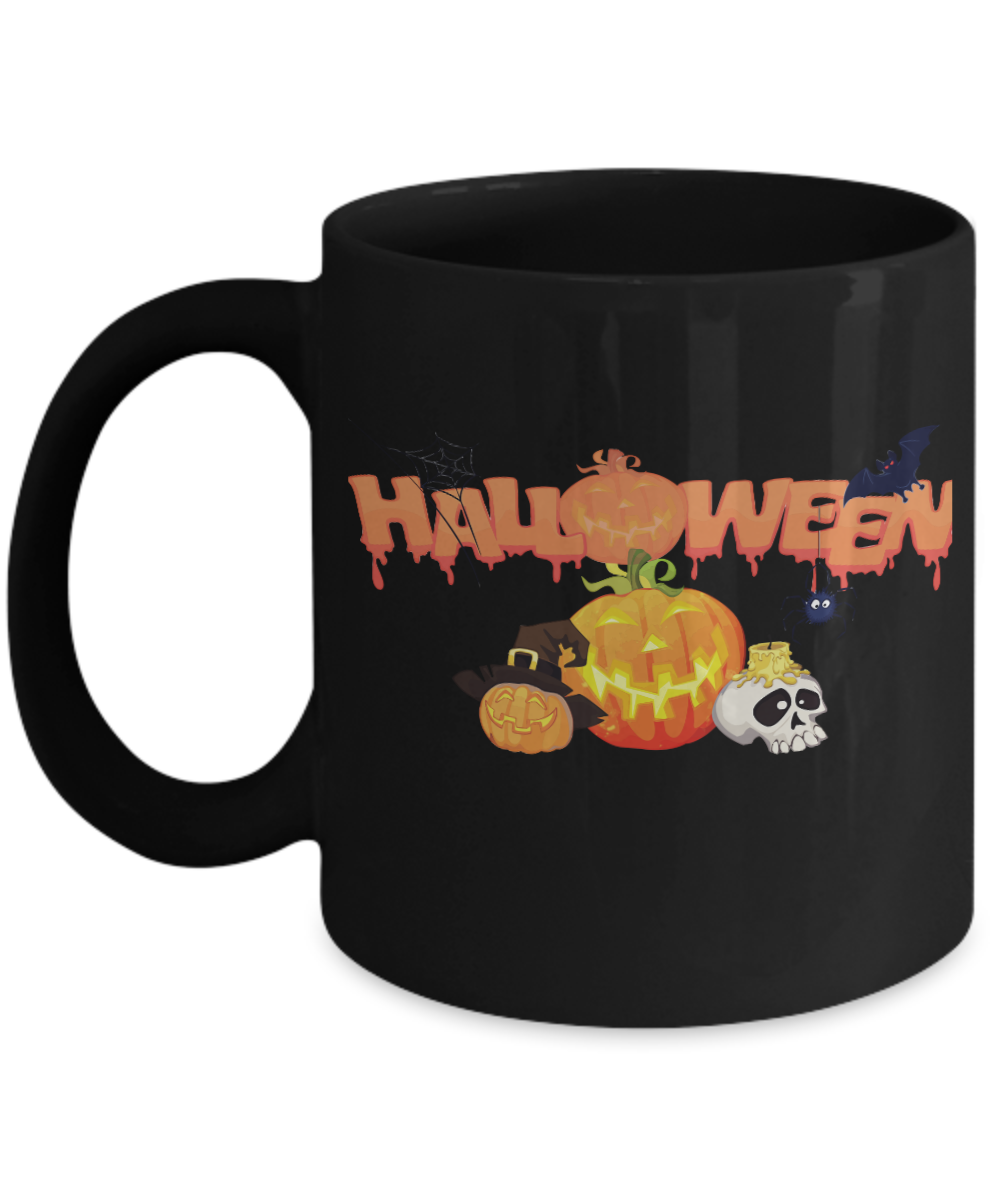 Halloween Mugs - Black Porcelain Coffee Cup,Premium 11 oz Black coffee cup