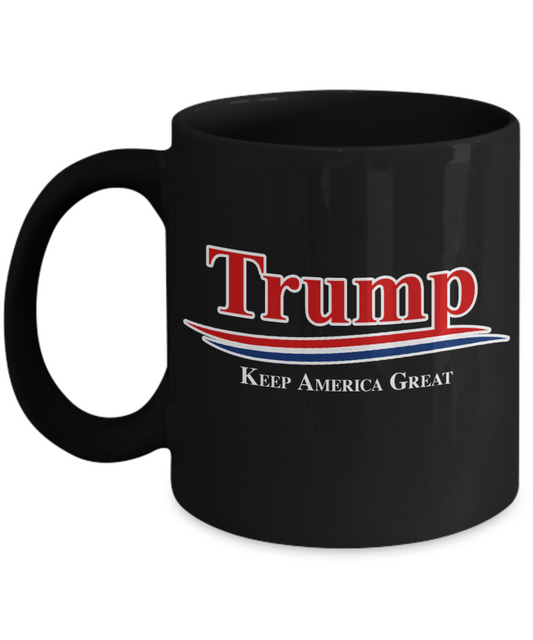 Trump 2020 Flag mugs, Trump Keep America Great - Funny Black Porcelain Coffee 11 oz