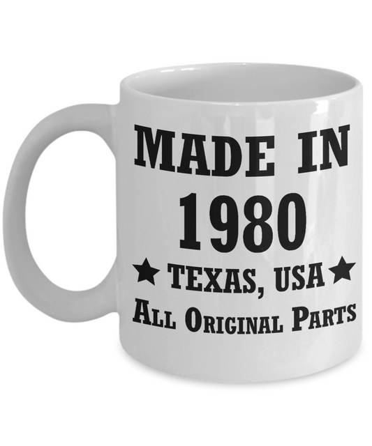 38th birthday gifts for men/women, Texas 1980 Birthday Gift Mugs - Made in 1980 All Original Parts Texas - Best 38th Birthday Gifts for family Ceramic Cup White, Funny Mugs Gift Ideas 11 Oz