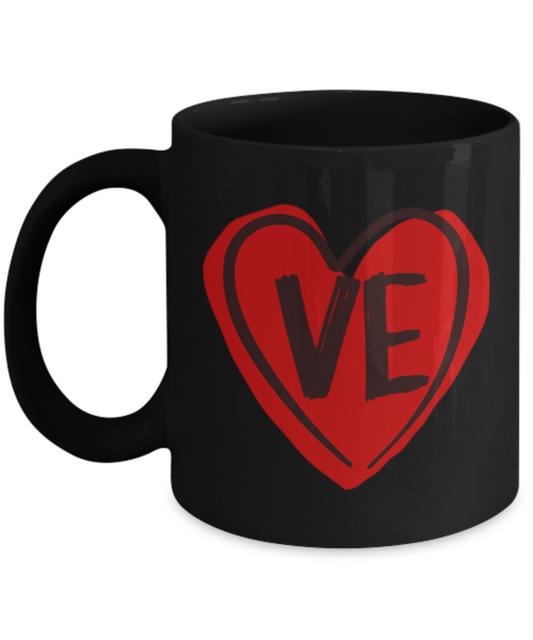 Aneversery gift - Love Sign - Funny Black Porcelain Coffee Mug Cute Ceramic Cup 11 oz