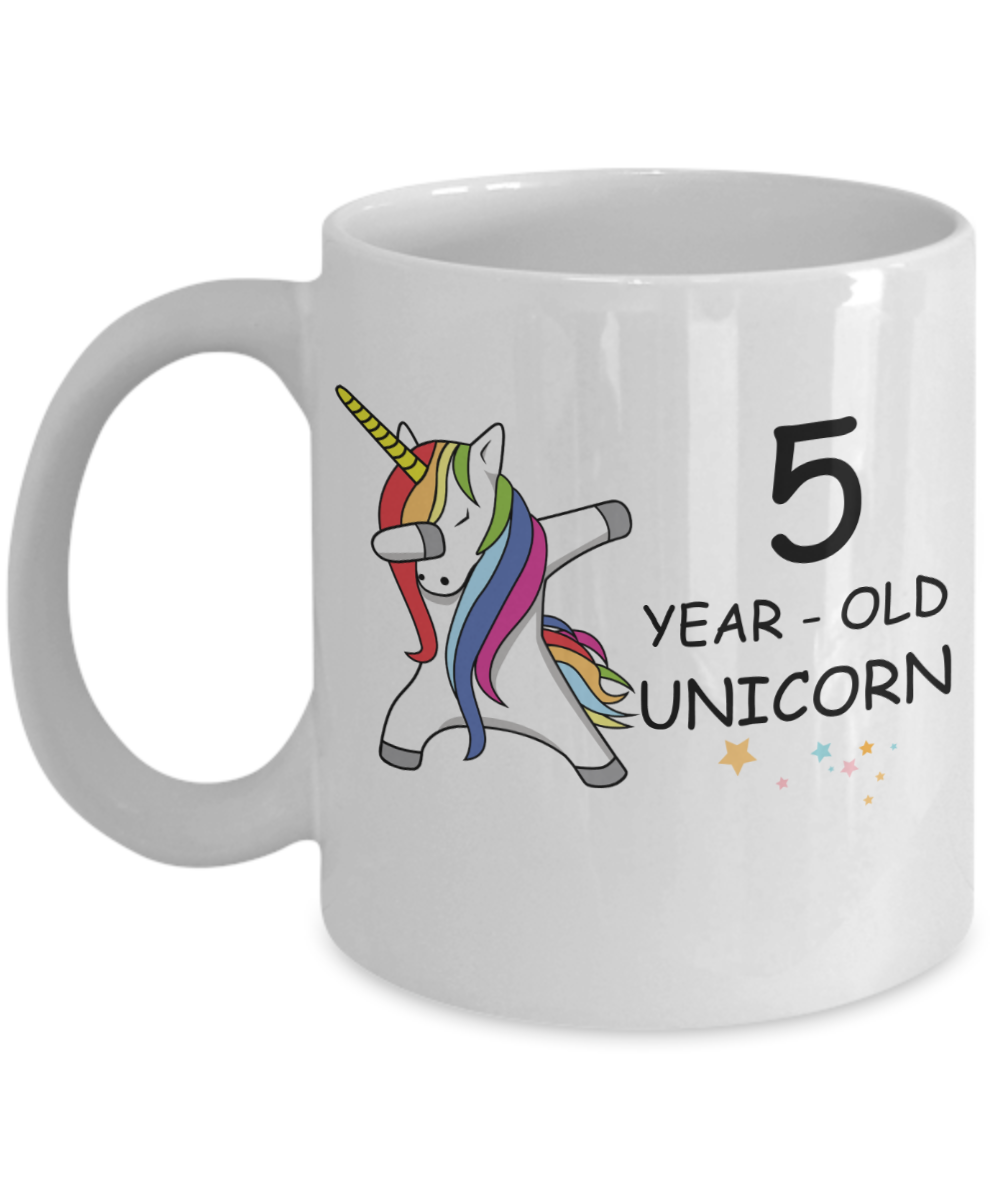 Unicorn Birthday gift 5th Birthday Gift for Women - 5 Year Old Unicorn Dabbing Mug - Funny White Porcelain Coffee 11 oz, 5th Anniversary Bday Gift for   Grandma, Mom, Sister, Bestie - Legends are Born In 2015