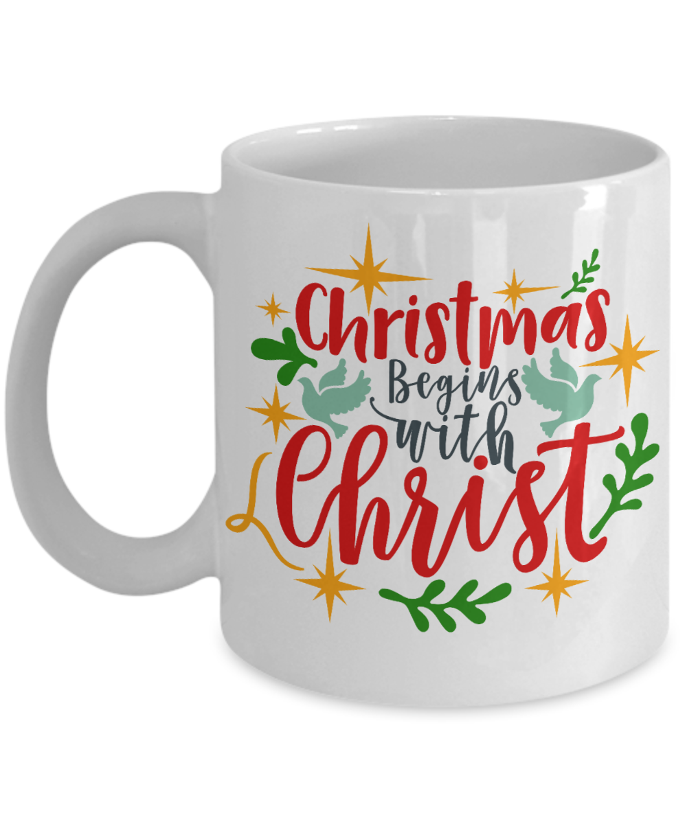 Nightnare before christmas mug - Christmas Begins with Christ - Funny Christmas Gift Mugs, Christmas Gifts for family Ceramic Cup White, Funny Mugs Gift Ideas 11 Oz