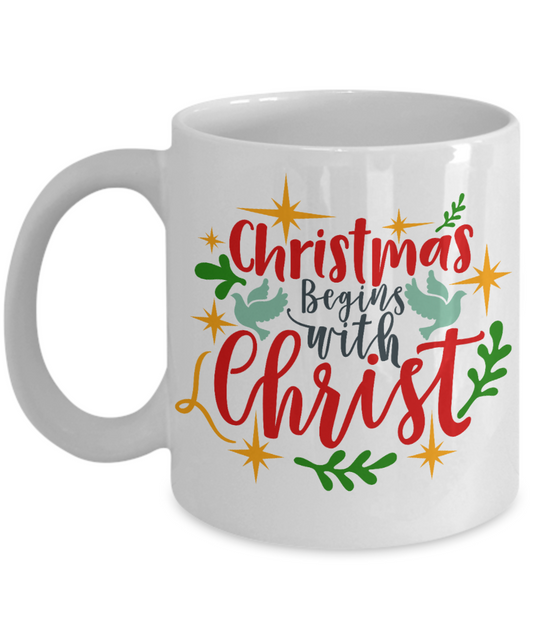 Nightnare before christmas mug - Christmas Begins with Christ - Funny Christmas Gift Mugs, Christmas Gifts for family Ceramic Cup White, Funny Mugs Gift Ideas 11 Oz