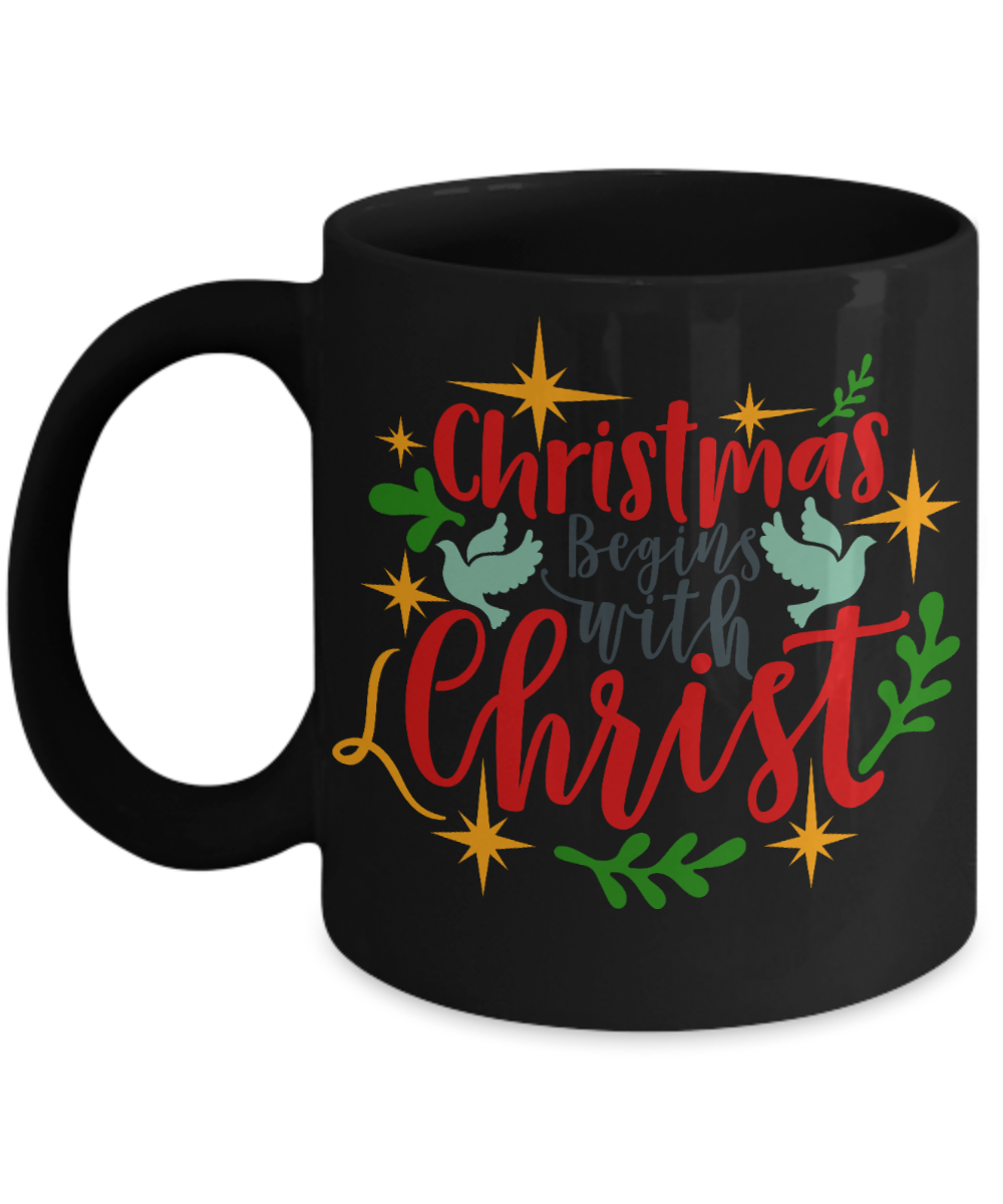 Nightnare before christmas mug - Christmas Begins with Christ - Funny Christmas Gifts Mugs, Christmas Gifts for family Ceramic Cup Black, Funny Mugs Gift Ideas 11 Oz