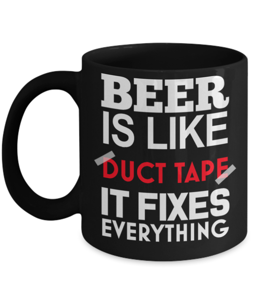 Beer Lovers Mugs , Beer Duct Tape - Black Coffee Mug Porcelain Tea Cup 11 oz - Great Gift