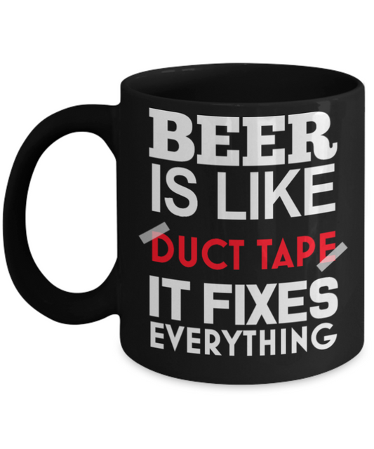 Beer Lovers Mugs , Beer Duct Tape - Black Coffee Mug Porcelain Tea Cup 11 oz - Great Gift