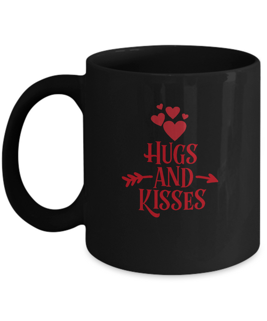 Hugs and Kisses Black coffee Mugs - Funny Valentines day Gifts - Black coffee mugs 11 oz