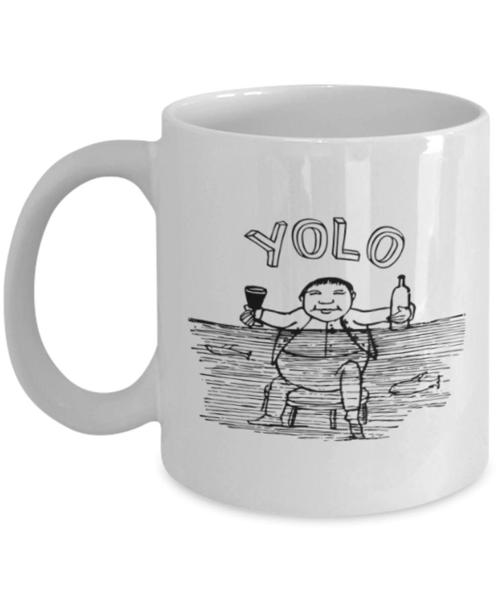 Funny coffee mugs , Yolo - White Coffee Mug Porcelain Tea Cup 11 oz - Great Gift