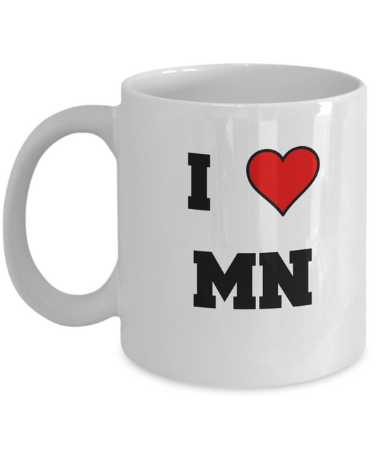 Minnesota Mug, I Love Minnesota MN Abbreviation USA States Ceramic Coffee Mug Tea Cup Gifts Mugs 11 oz   Funny Mugs