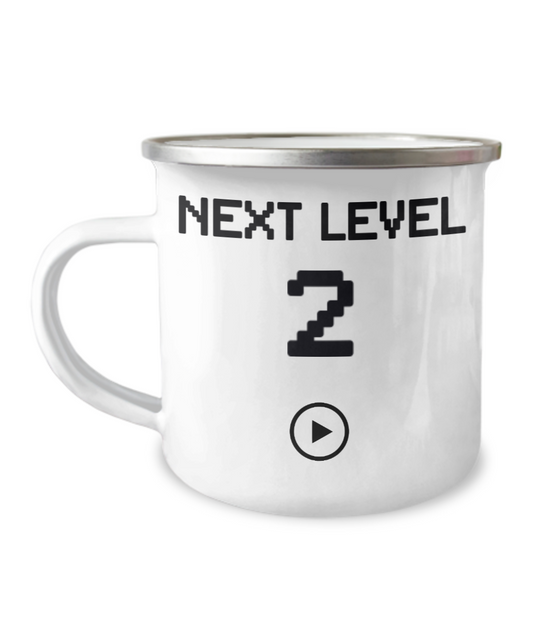 2nd Birthday Gift Coffee Mug For Kids, Next Level 2, Gamer Coffee Mug, Birthday Mug- 12 Oz Stainless Steel Enamel Finish White Camper Coffee Mug