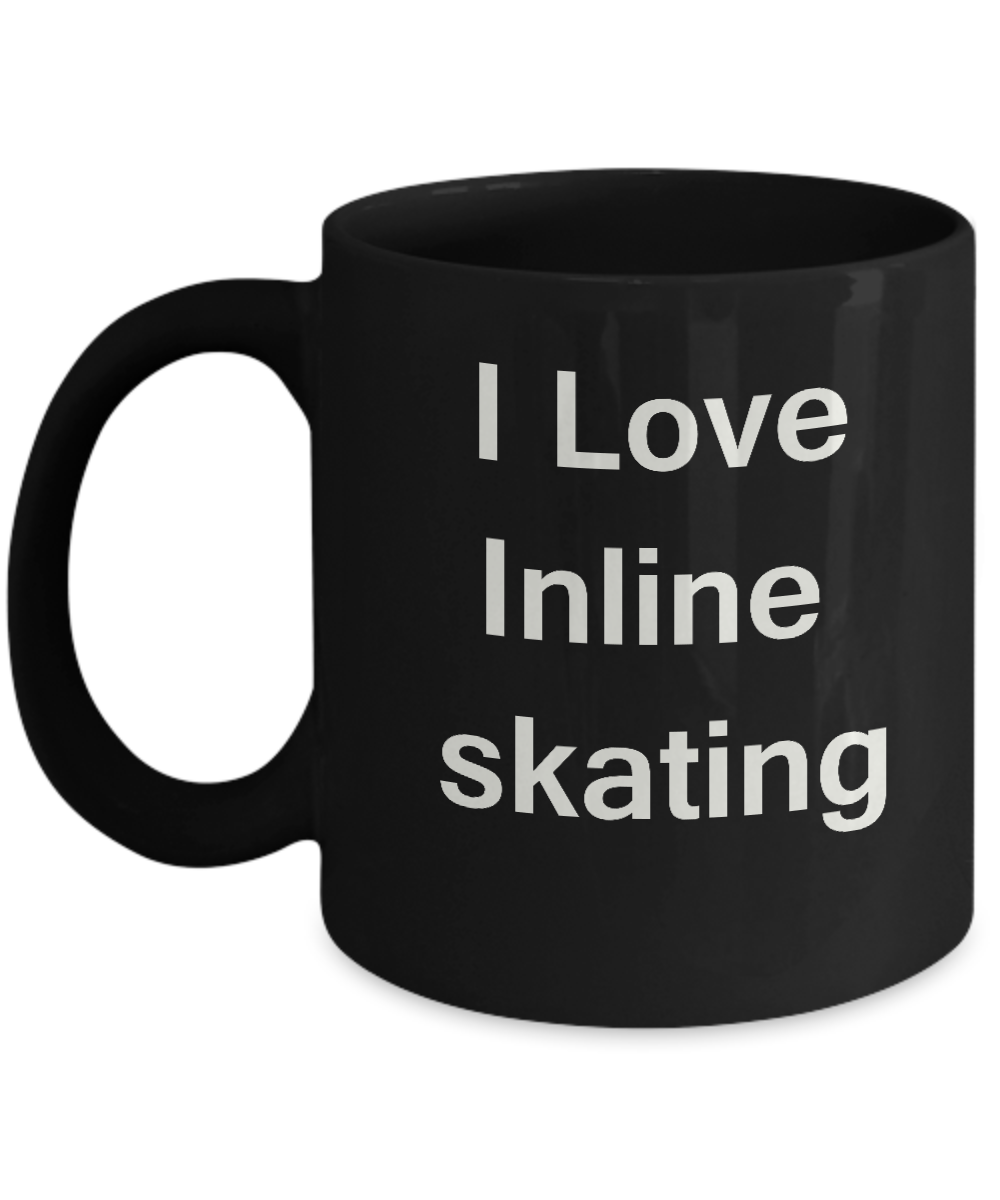 I Love Inline Skating coffee black mug - Porcelain Black Black coffee mugs 11 oz
