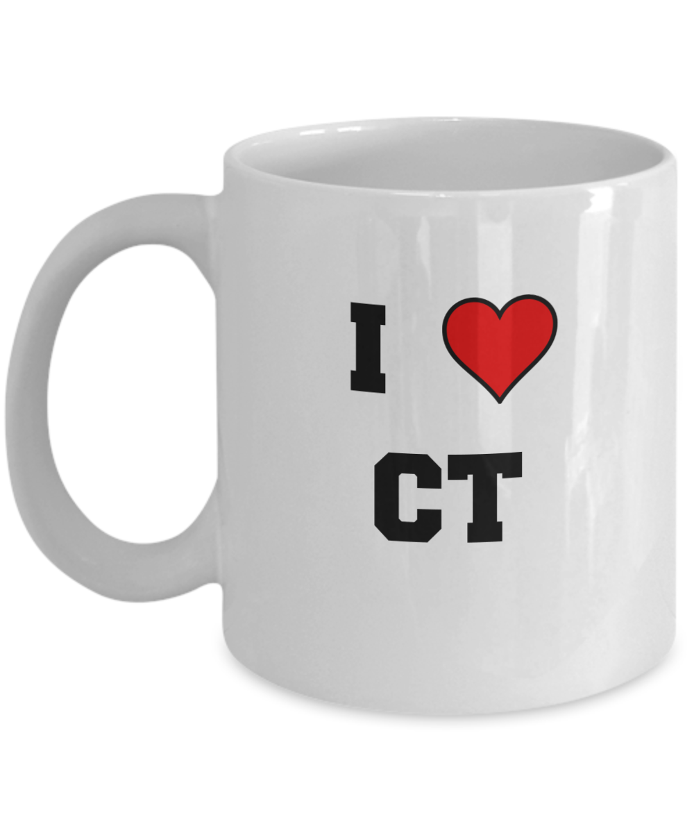 Connecticut Mug, I Love Connecticut CT Abbreviation USA States Ceramic Coffee Mug Tea Cup Gifts Mugs 11 oz Funny Mugs