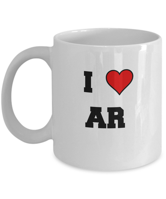 Arkansas Mug, I Love Arkansas AR Abbreviation USA States Ceramic Coffee Mug Tea Cup Gifts Mugs 11 oz Funny Mugs
