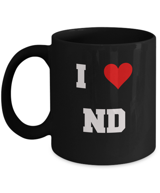 North Dakota Mug, I Love North Dakota ND Abbreviation USA States Ceramic Black Coffee Mug Tea Cup Gifts Mugs 11 oz Funny Mugs